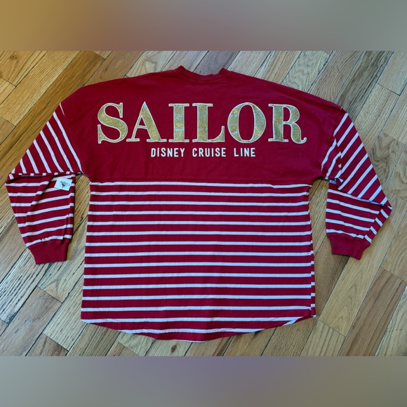 Disney Cruise Line Spirit Jersey Red White Glitter Sailor Striped Sz L NWT FLAW - Picture 1 of 14